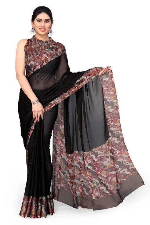 MIRCHI FASHION Women's Fancy Chiffon Leaf Border Printed Solid Saree with Blouse Piece - Jimmy Choo Saree Myntra Under 1500 - Image 8