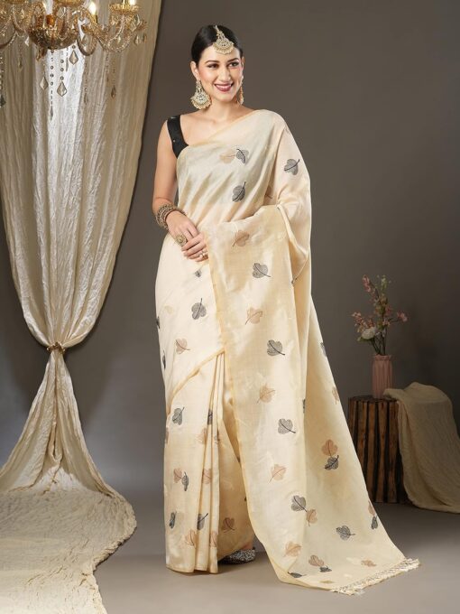 AKHILAM Women's Banarasi Silk Blend Embroidered Solid Border Saree With Unstitched Blouse Piece (6KAVI601_Parent) - Jimmy Choo Saree Myntra Under 1500 - Image 2