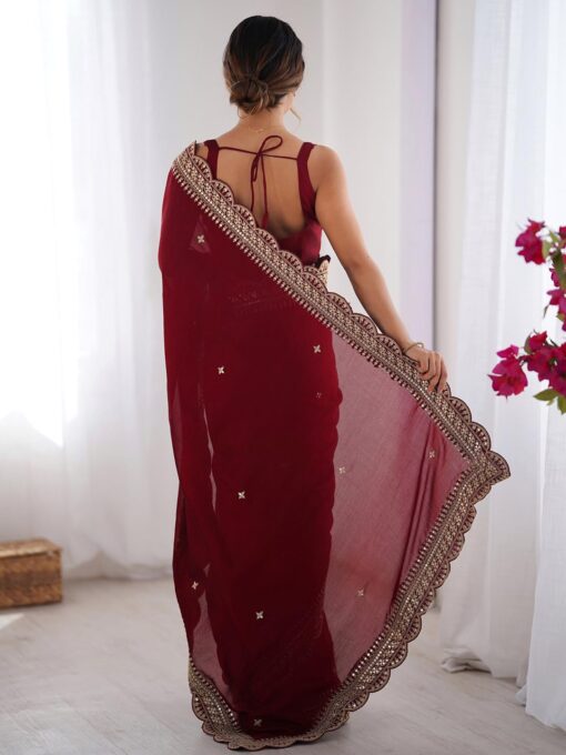 AKHILAM Women's Vichitra Silk Embellished Saree With Unstitched Blouse Piece (RADHA5001_RX_Parent) - Kancheepuram Vrk Silks - Image 2