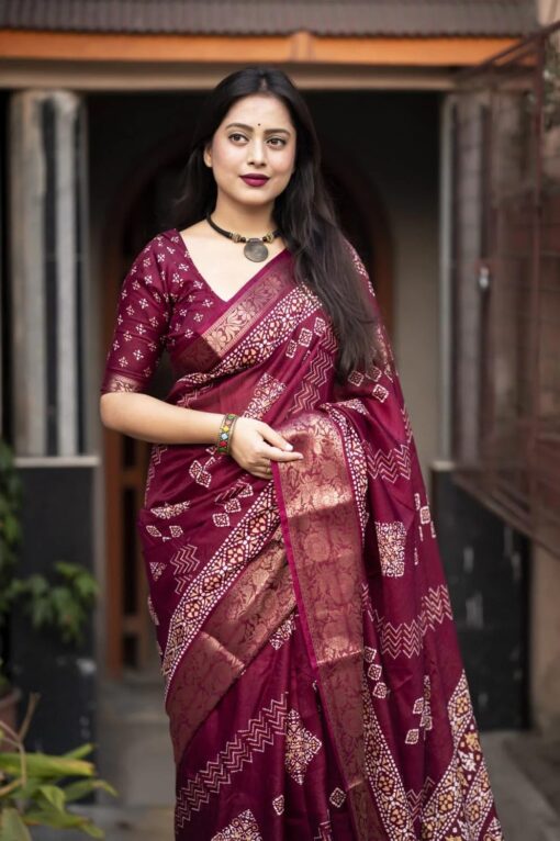 J 6 Designers New Printed Dola Silk Saree with Blouse | Perfect for Festive Occasions | Dola Silk | Silk Saree | Cotton Silk Saree | Silk Saree Collection. - Jimmy Choo Saree Myntra Under 1500 - Image 2