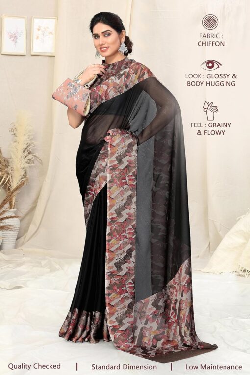 MIRCHI FASHION Women's Fancy Chiffon Leaf Border Printed Solid Saree with Blouse Piece - Jimmy Choo Saree Myntra Under 1500 - Image 2