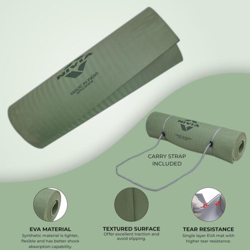 Nivia Anti Skid Yoga Mat for Men & Women, Exercise Mat for Home Workout, Yoga Mat for Women, Gym Exercise Mat (8mm Thickness) Military Green - Best Yoga Mats India - Image 2