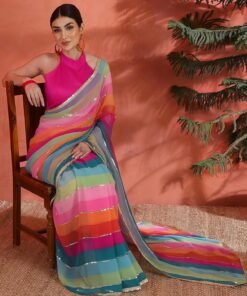 SIRIL Women's Georgette Printed Saree with Unstitched Blouse Piece - Jimmy Choo Saree Online Shopping - Image 3