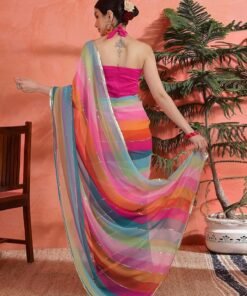 SIRIL Women's Georgette Printed Saree with Unstitched Blouse Piece - Jimmy Choo Saree Online Shopping - Image 4