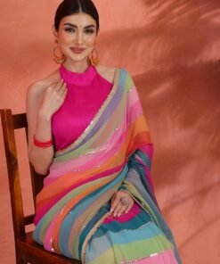 SIRIL Women's Georgette Printed Saree with Unstitched Blouse Piece - Jimmy Choo Saree Online Shopping - Image 5