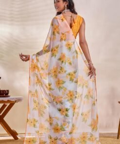 Women's Chiffon Floral Printed, Lightweight And Plain Border Saree with Blouse Piece - Jimmy Choo Saree Under 1000 For Weddings - Image 4