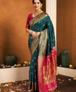 Women's Paithani Silk Blend Saree with Blouse Piece, Woven Embellished Jacquard, Traditional - Light Pink Saree Jimmy Choo Saree Price - Image 3