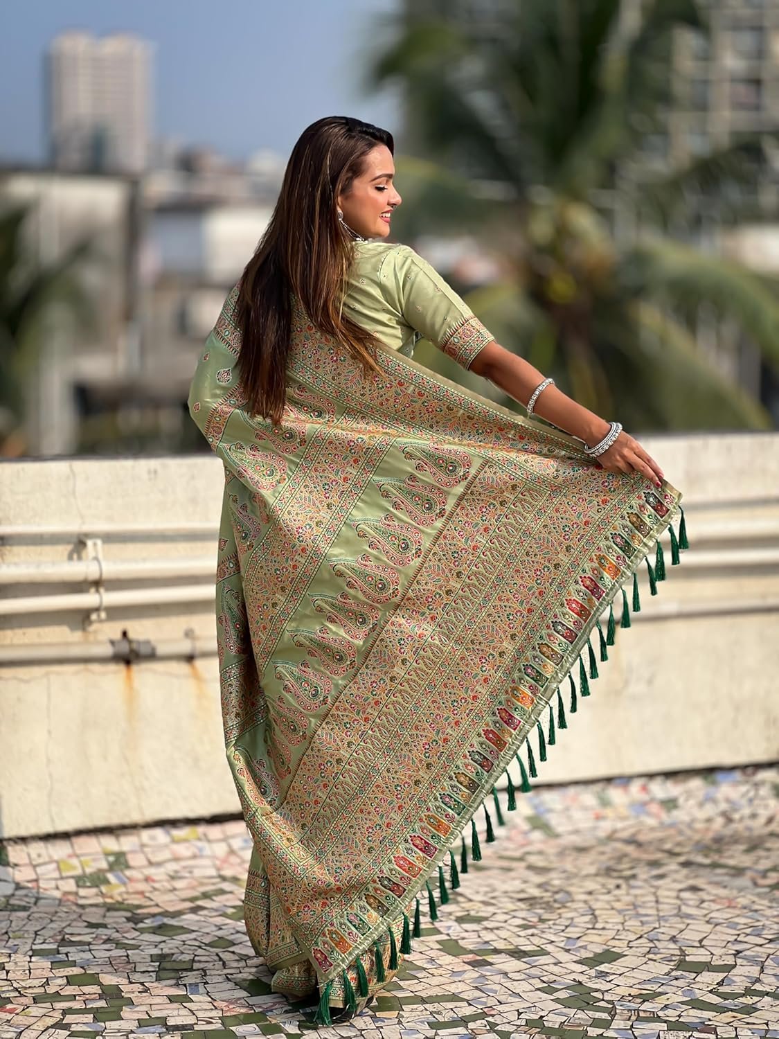 Elite Weaves Original Pashmina Kashmiri Silk Zari Woven Saree - Jimmy Choo Saree Original Under 1000 - Image 2