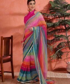 Alternative view of SIRIL Women's Georgette Printed Saree with Unstitched Blouse Piece - Jimmy Choo Saree Online Shopping