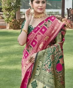 Alternative view of Yashika Women's Banarasi Kanjivaram Silk Woven Saree | Animal Printed Patola Silk Saree for Women - Original Jimmy Choo Saree Price In India