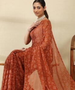 Garden Vareli Lock Chiffon Floral Saree - Jimmy Choo Saree Myntra Wholesale - Image 4