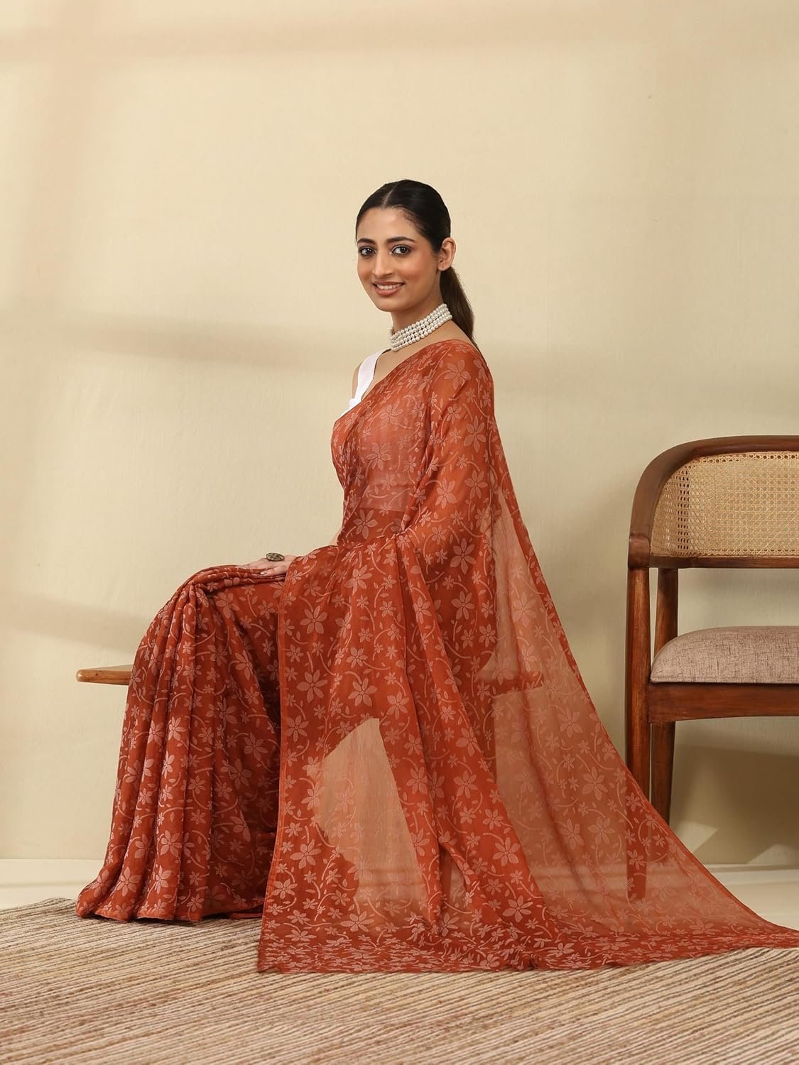 Garden Vareli Lock Chiffon Floral Saree - Jimmy Choo Saree Myntra Wholesale - Image 6