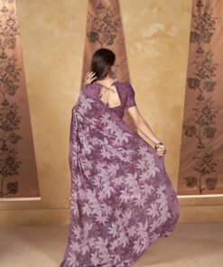 VARNI FABRICS Women’s Printed Saree | Georgette/Linen Blend | Ready-to-Wear & Regular Style | With Unstitched Blouse Piece | Suitable for Daily, Office Use - Jimmy Choo Saree Original Price In India - Image 3
