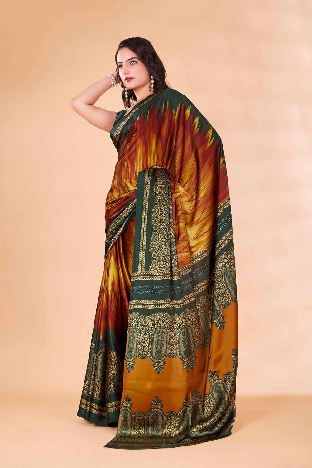 Garden Vareli Satin Crepe Saree With Unstitched Blouse Piece - Jimmy Choo Saree Price For Wedding - Image 3