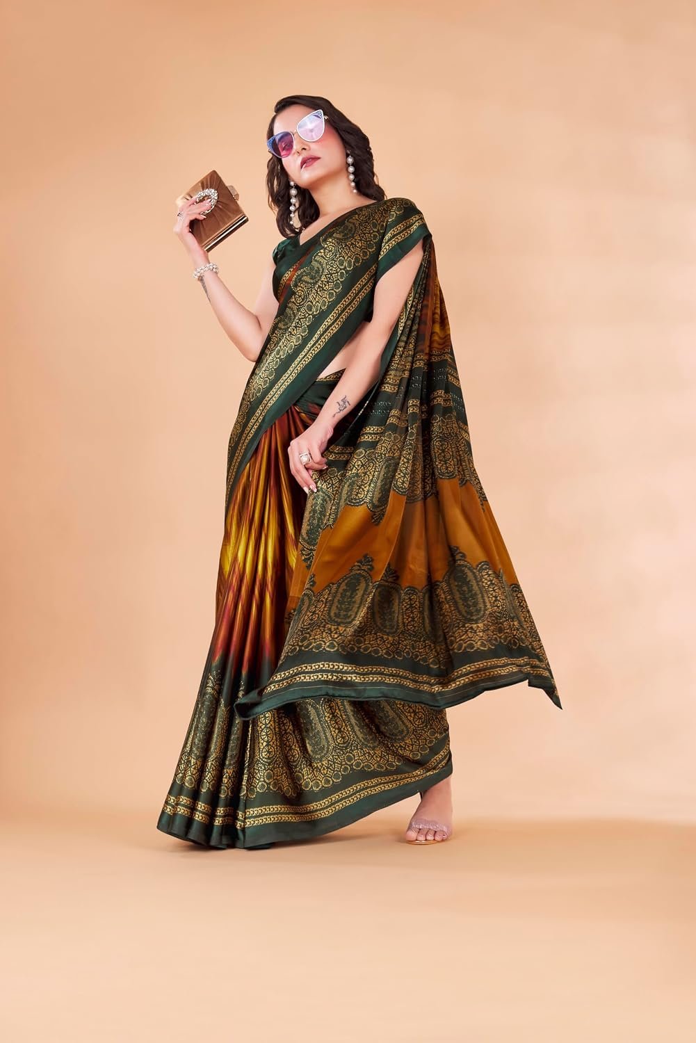 Garden Vareli Satin Crepe Saree With Unstitched Blouse Piece - Jimmy Choo Saree Price For Wedding - Image 4