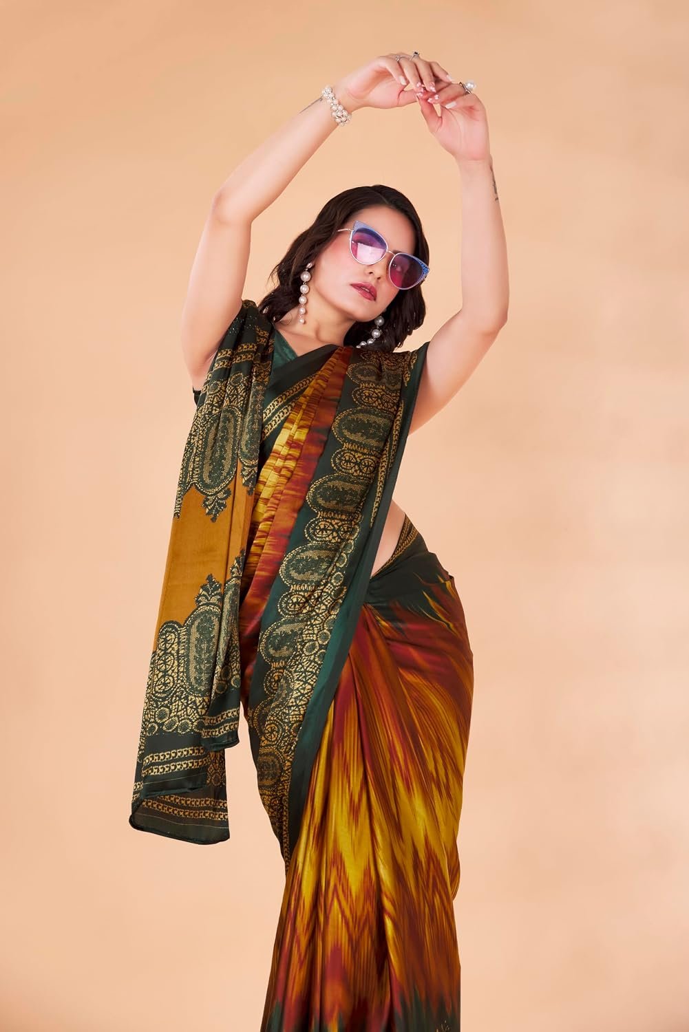 Garden Vareli Satin Crepe Saree With Unstitched Blouse Piece - Jimmy Choo Saree Price For Wedding - Image 5