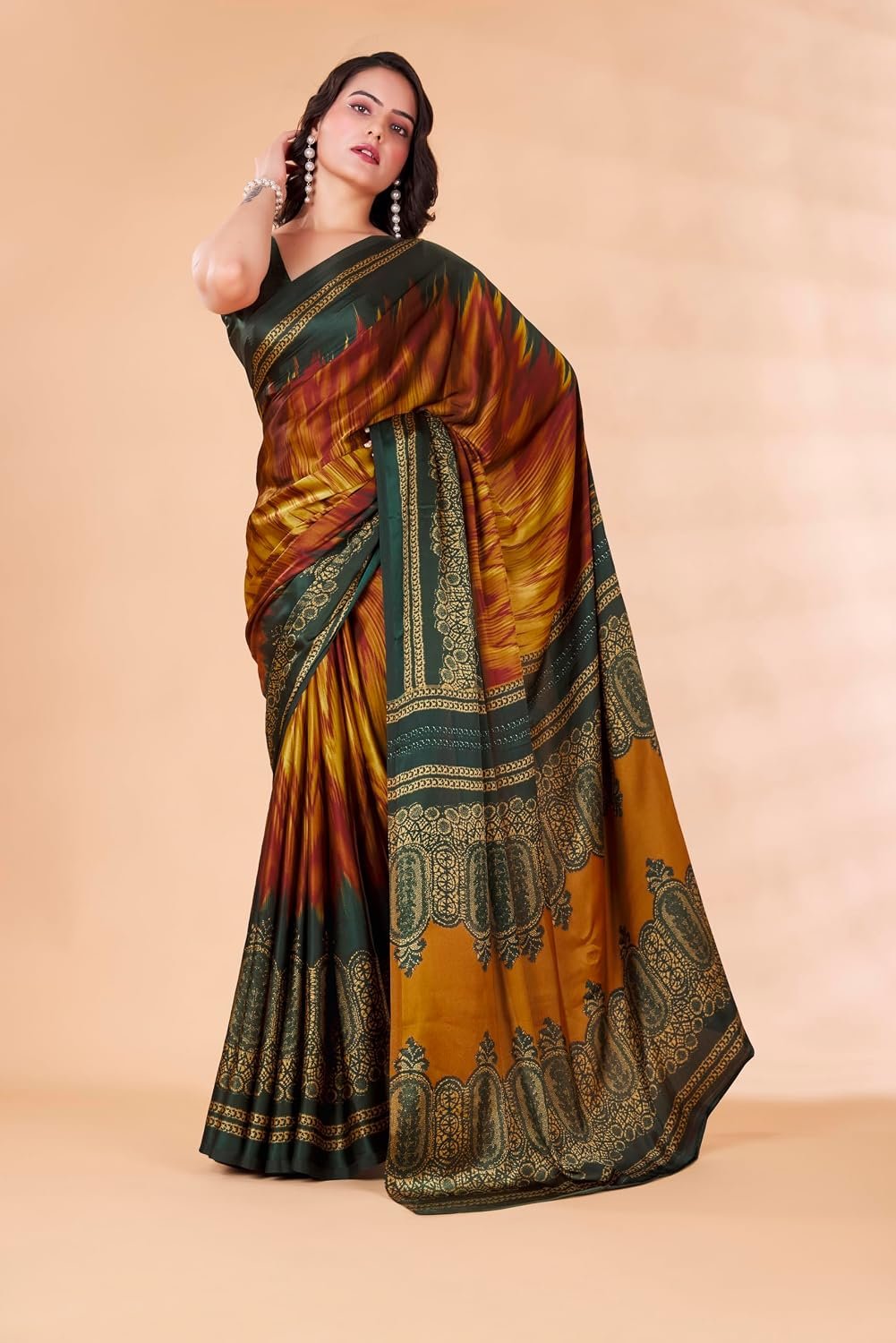 Garden Vareli Satin Crepe Saree With Unstitched Blouse Piece - Jimmy Choo Saree Price For Wedding - Image 6