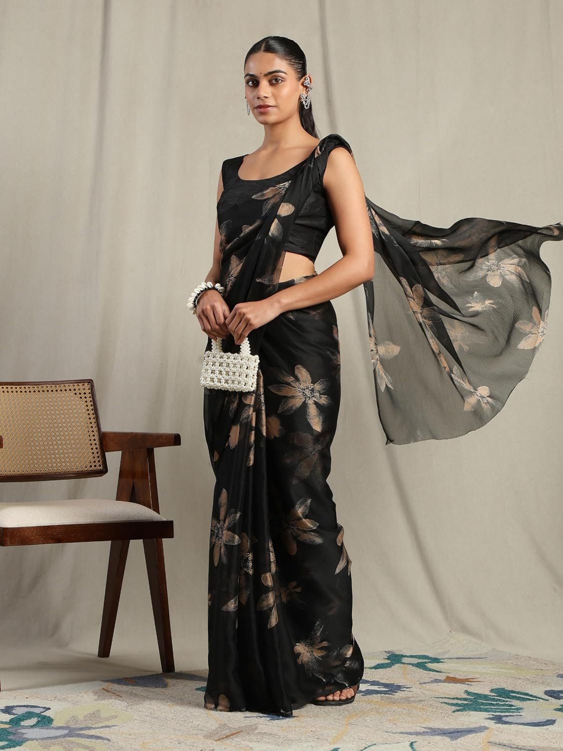 Garden Vareli Floral Print Nara Chiffon Saree 59599 - Jimmy Choo Saree Online Shopping For Weddings - Image 2