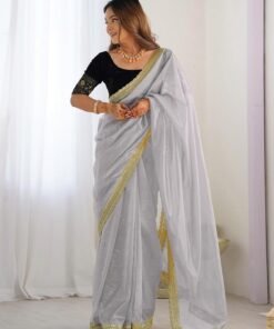 SIRIL Women's Shimmer Net Sequence Embroidery Lace Saree for With Unstitched Blouse Piece - Original Jimmy Choo Saree Price - Image 3