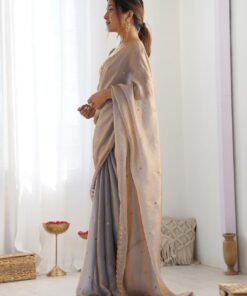 AKHILAM Women's Shimmer Tissue Embroidered Saree With Unstitched Blouse Piece - Original Jimmy Choo Saree Price In India - Image 4