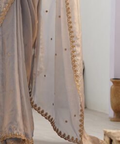 AKHILAM Women's Shimmer Tissue Embroidered Saree With Unstitched Blouse Piece - Original Jimmy Choo Saree Price In India - Image 6