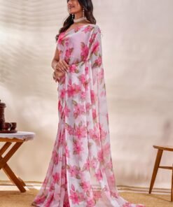 Alternative view of Women's Chiffon Floral Printed, Lightweight And Plain Border Saree with Blouse Piece - Original Jimmy Choo Saree